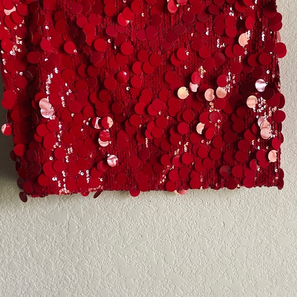 Editkted Sabina Low-Rise Sequin Red Coquette Sexy Mini Whimsical Skirt  Size L - Picture 8 of 11